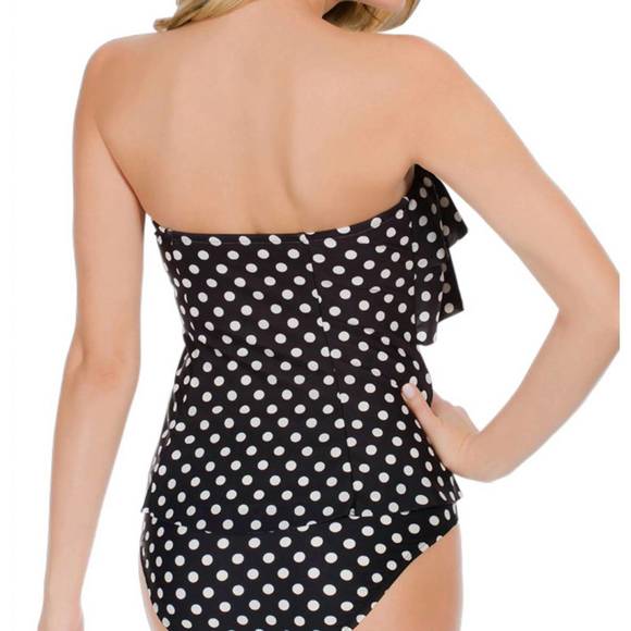 NEW ECO SWIM layered ruffle bandeau tankini top in pearl dot - Picture 2 of 3